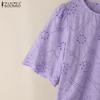 ZANZEA Damen Lässig Rundhals Kurzarm Spitze Stickerei Sommer Bluse