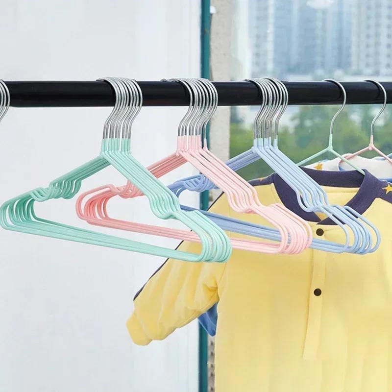 10PCS /30cm Children's Anti Slip Rubber Coated Clothes Hanger PVC Metal Baby Clothes Hanger Home Dormitory Clothing Sorting