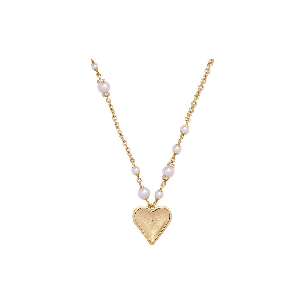 Chanel 23K Heart Classic Double C Pearl Necklace Women Necklace Gold ABC235-B14766-NS752