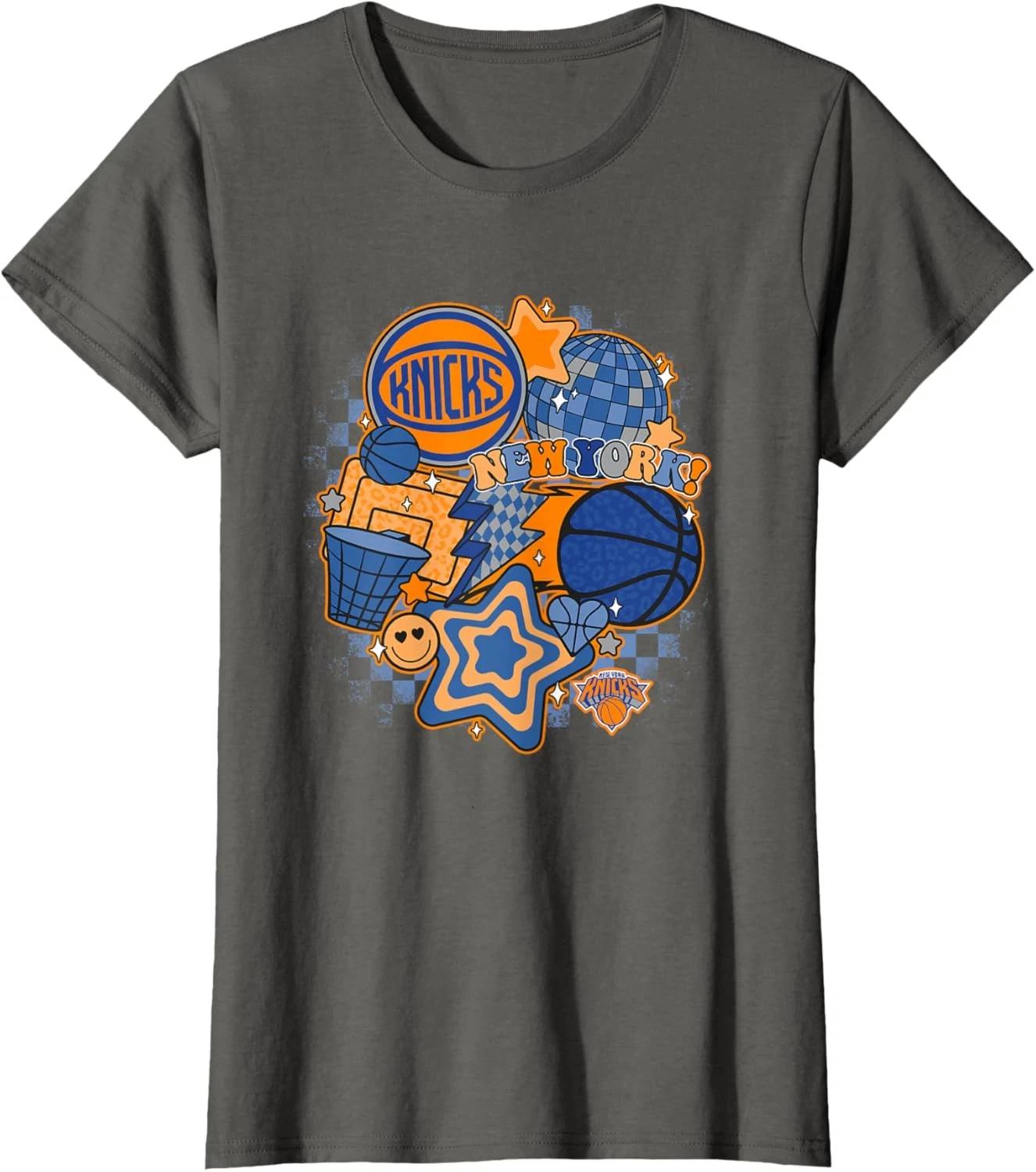 New York Knicks Psychedelic Basketball Collage Ladies  Crewneck T-Shirt XXXL