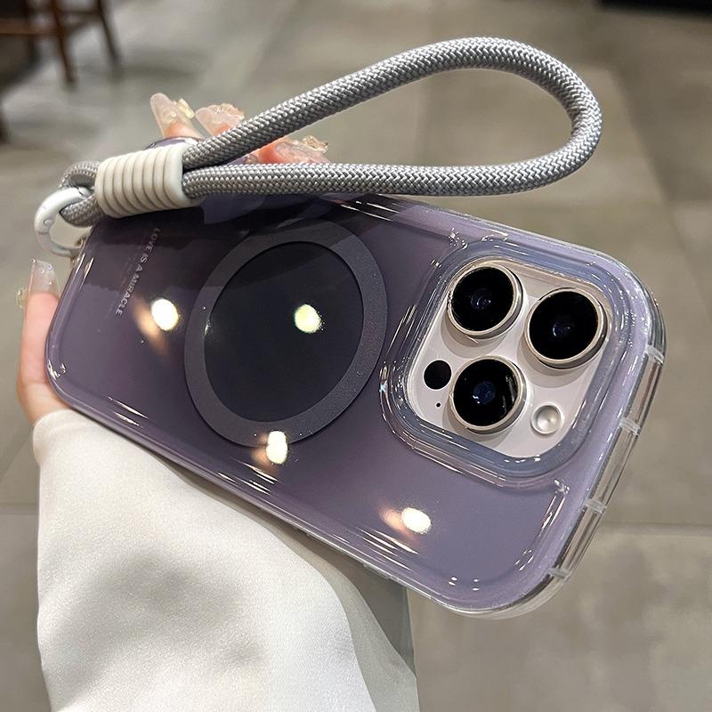 For Magsafe Gradient Hand Wrist Strap Case for iPhone 17 16 15 14 Pro Max 12 13 Magnetic Lanyard Color Contrast Shockproof Cover