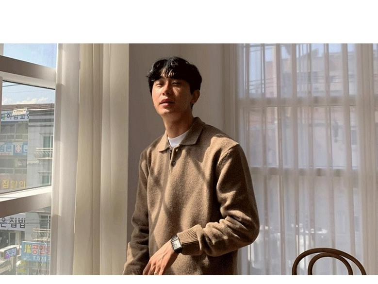 Suéter Polo Masculino de Alta Qualidade Estilo Coreano Cor Sólida - Tricô Casual Tendência com Gola para Outono