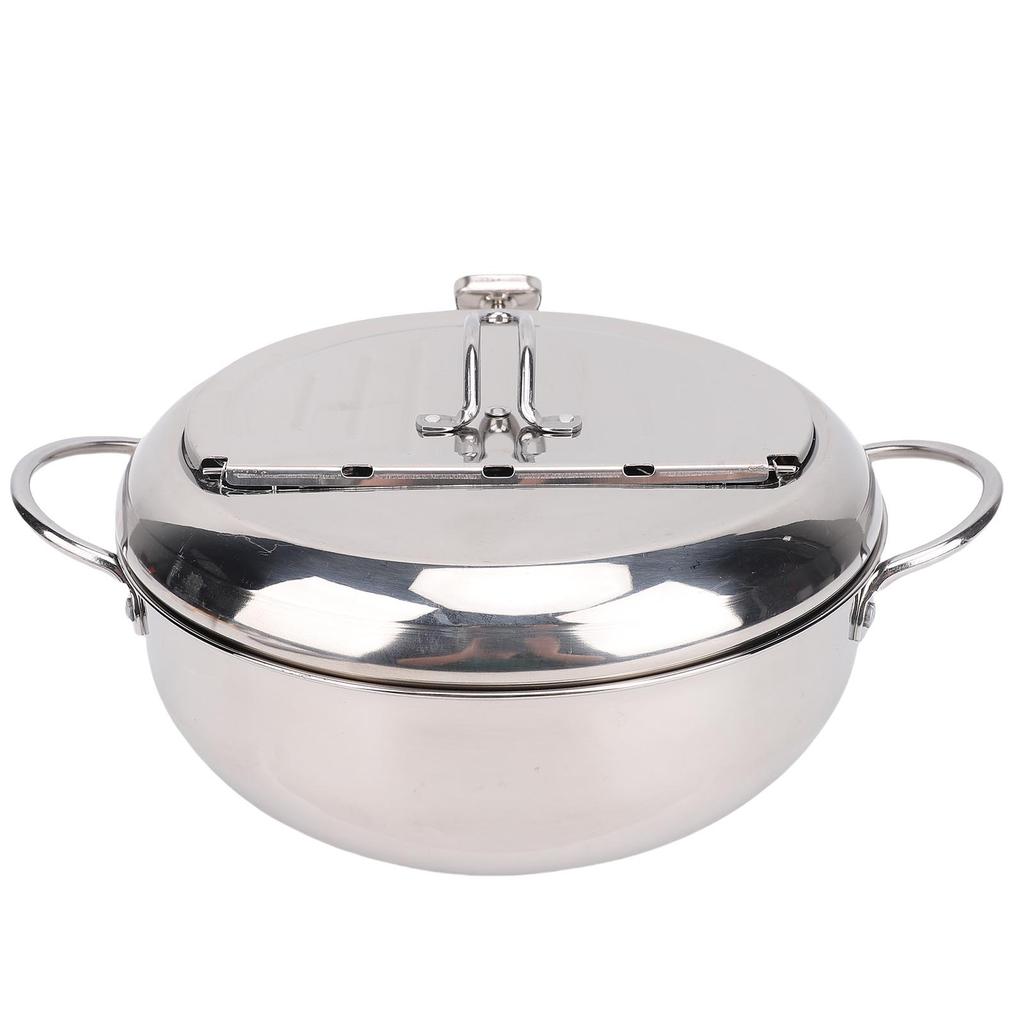 Frying Pot 3.2L Double Ear 201 Stainless Steel Deep Fryer Pot with Oil Drip Drainer Rack Thermometer for Tempura
