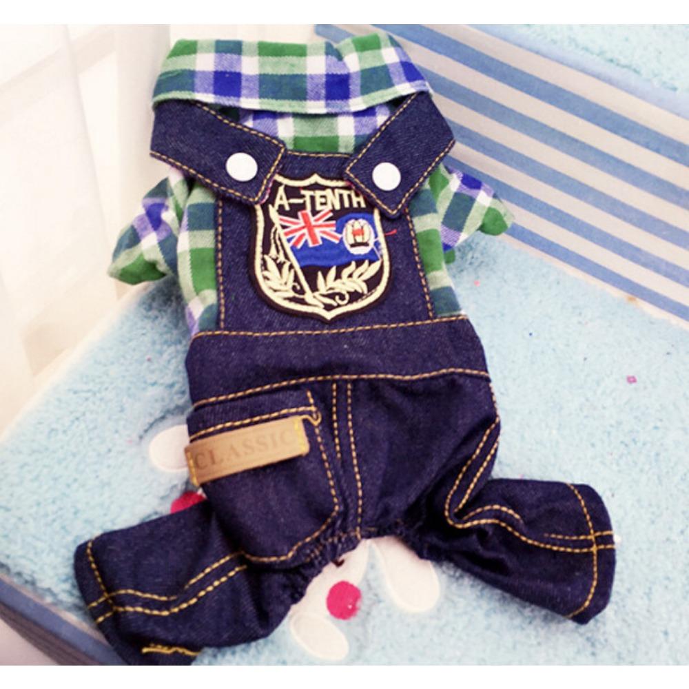 

Собака Кошка Домашняя одежда Одежда для собак Товары для собак Клетчатый Британский Четыре ноги Кошка Ремешок Джинсовая одежда XS