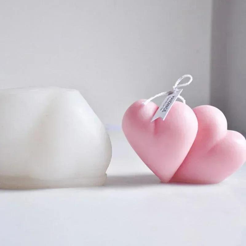 3D Double Silicone Heart Candle Mold Love Soap Resin Gyp Making Set Ice Chocolate Cake Baking Tool Home Decor Mould Couple Gifts