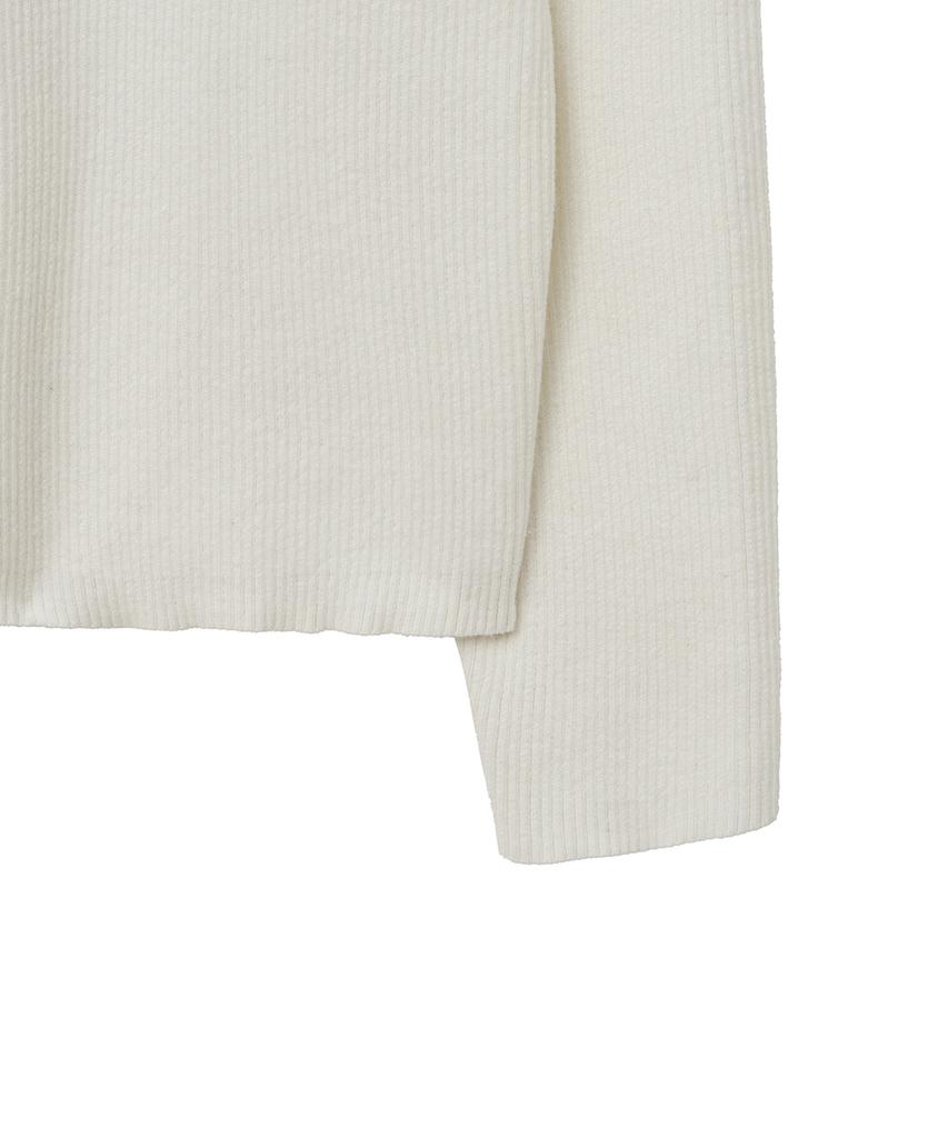 NOIRER Cotton Ribbed Henley Neck Knit (Ivory)