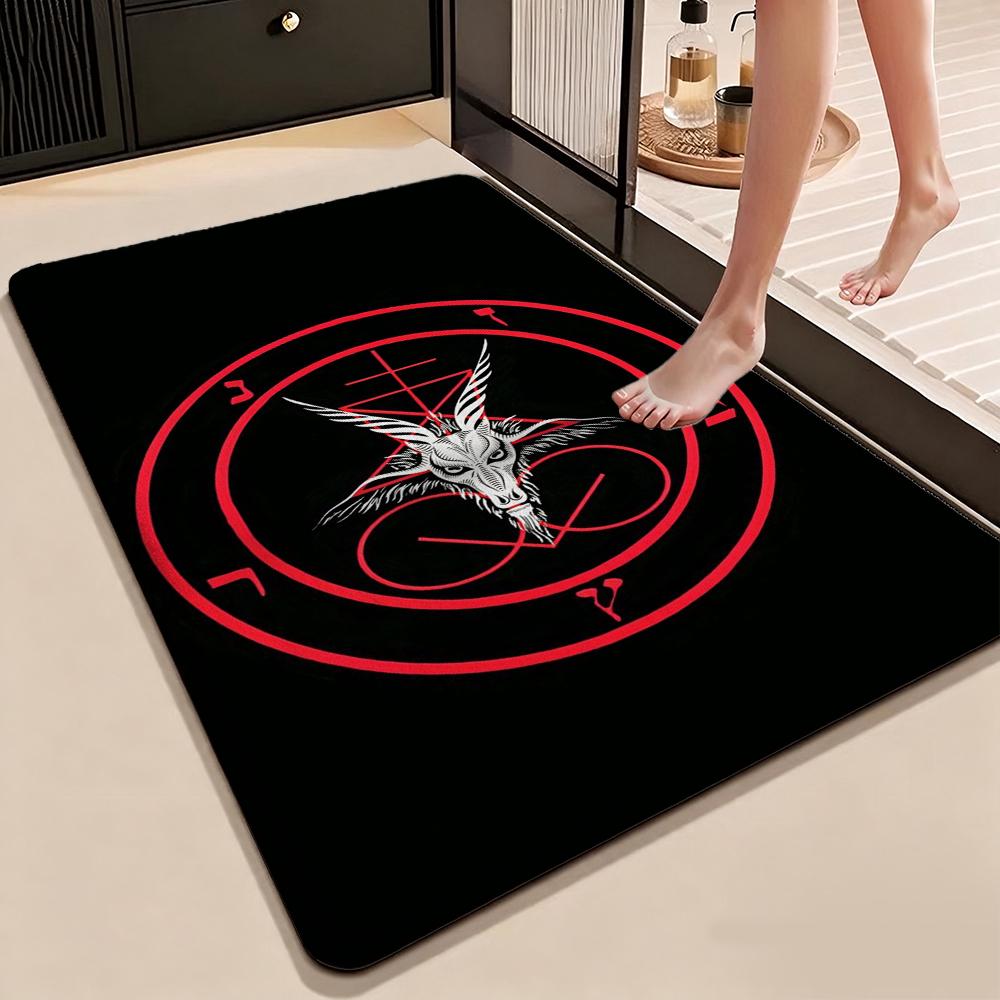 Dark Gothic Pentacle Ruby Accents Patterned Rug Nonslip Thick Carpet For Living Room Bedroom Hallway Home Decor Birthday Gift