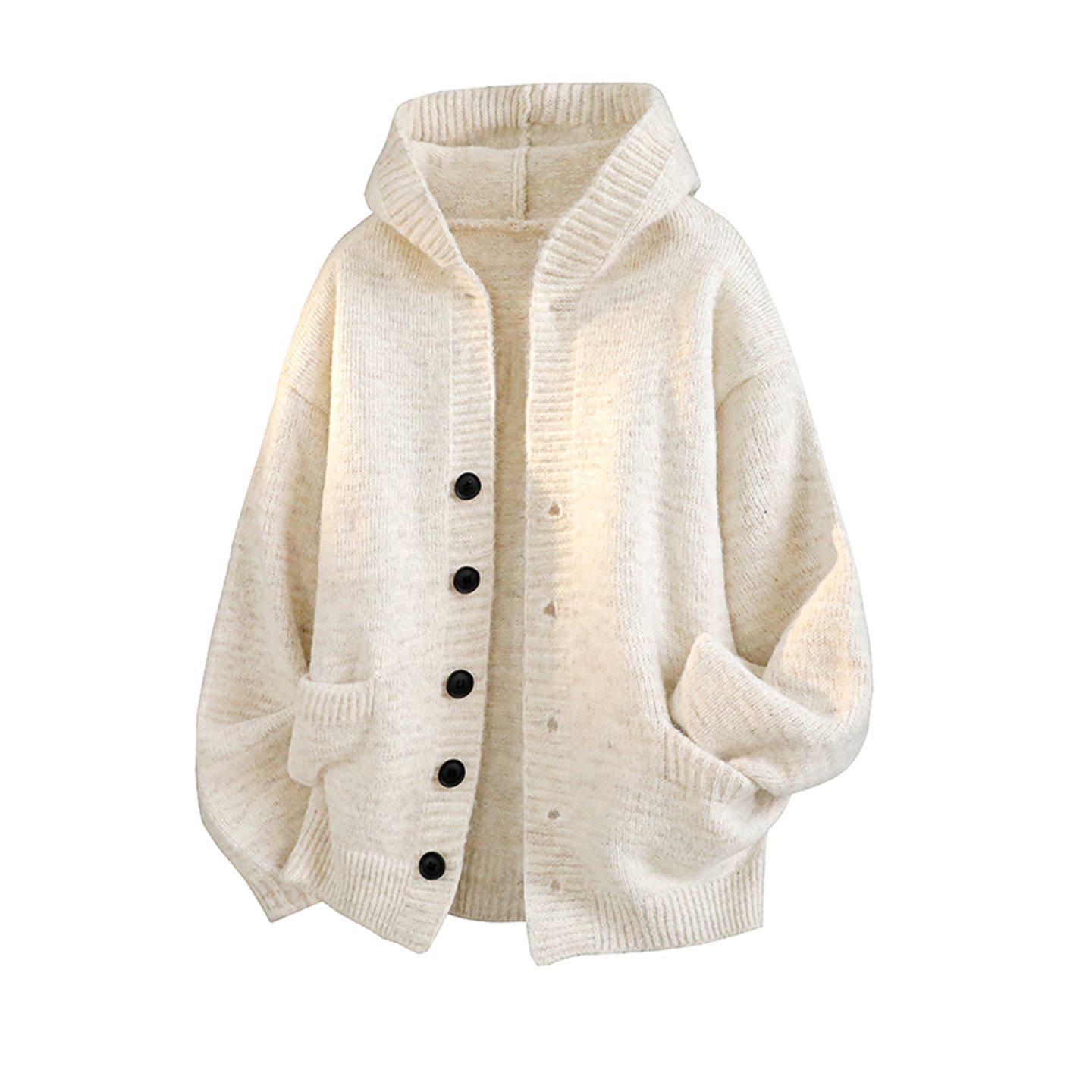 

Men s Casual Autumn/Winter Hooded Knitwear Cardigan Sweater 2XL абрикосовий