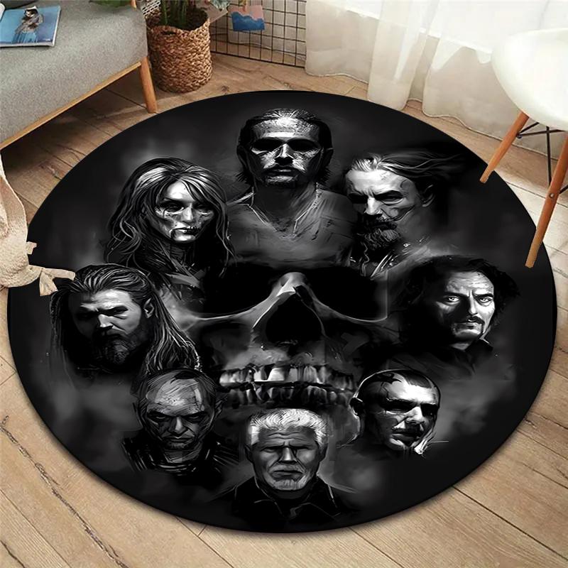 Charles Matthew,Sons of Anarchy Round Area Rug,Carpet Rug for Living Room Bedroom Sofa Playroom Decor,Non-slip Floor Mat