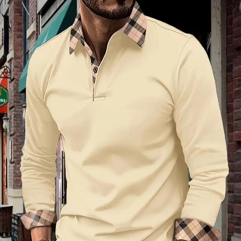 Business Mature Casual Golf Fashion Men Top Retro Contrast Long-Sleeved Polo Tshirt Button Lapel Fashion Slim Collar Sweatshirt