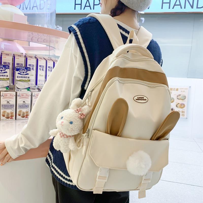 Small fresh original style soft sister student schoolbag Korean version ins large-capacity backpack with pendant белый