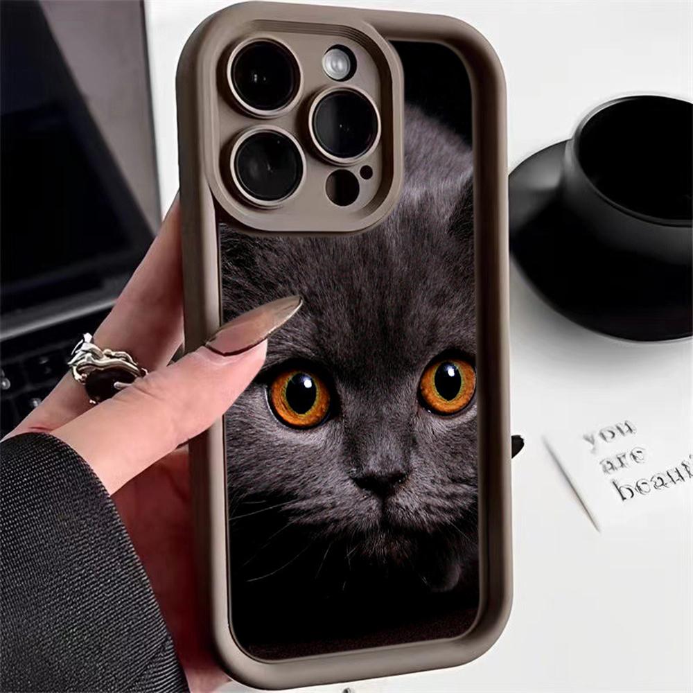 LZ3 Black Cat Green Eyes Silicone Phone Case for iPhone 11 13 14 15 16 Pro Max 7 8 16 Plus 12 mini XS Max XR Shockproof Back Cover