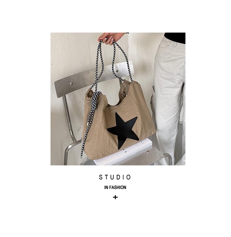 New Women's Large Capacity Nylon Tote with Star Drawstring