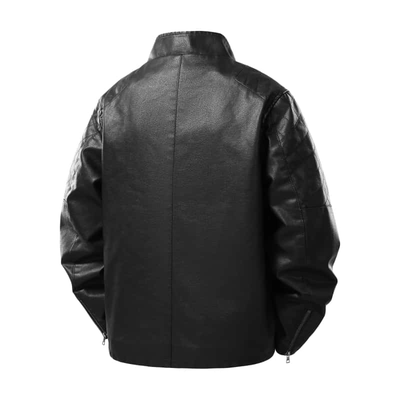 Men Stand Collar Faux Leather Jacket Zip Up Motorcycle Casual Outerwear Coat
