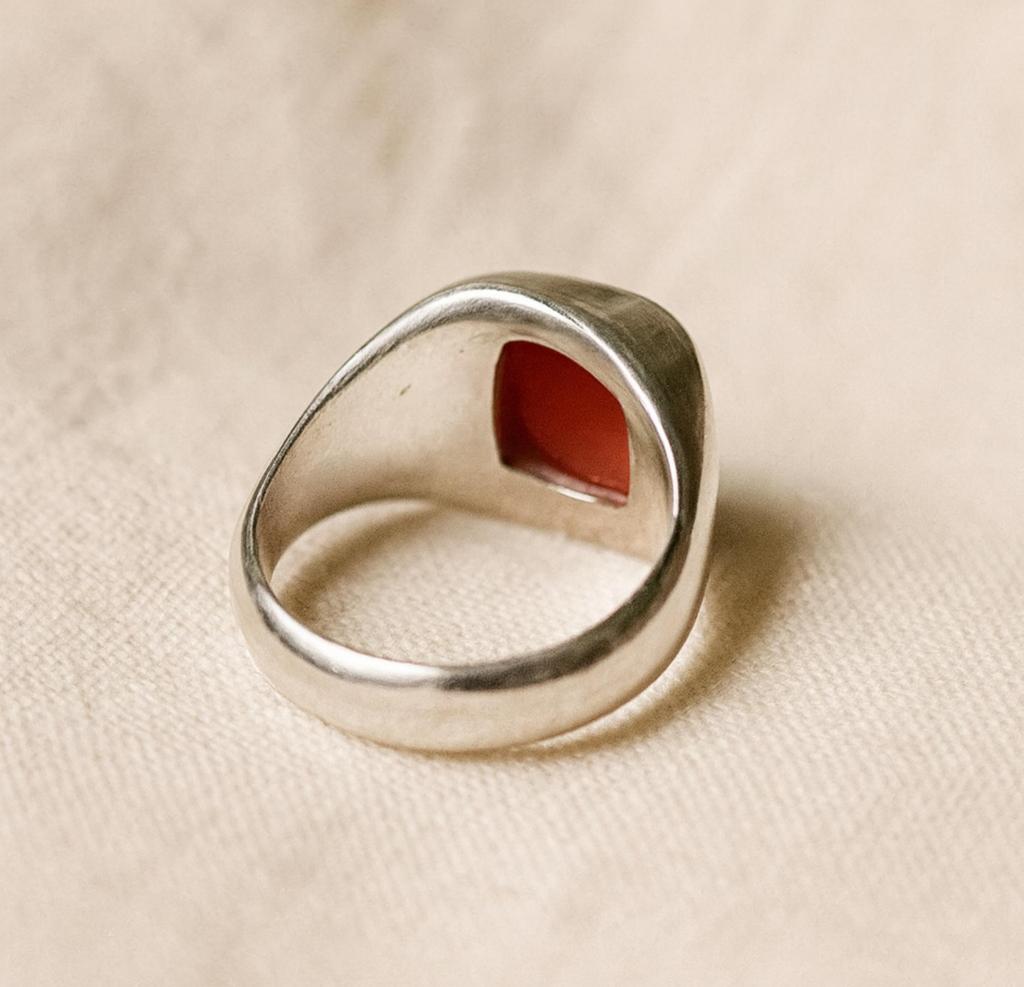 Red Carnelian Signet Ring, 925 Sterling Silver, Handmade Cushion Shape Gemstone Jewelry