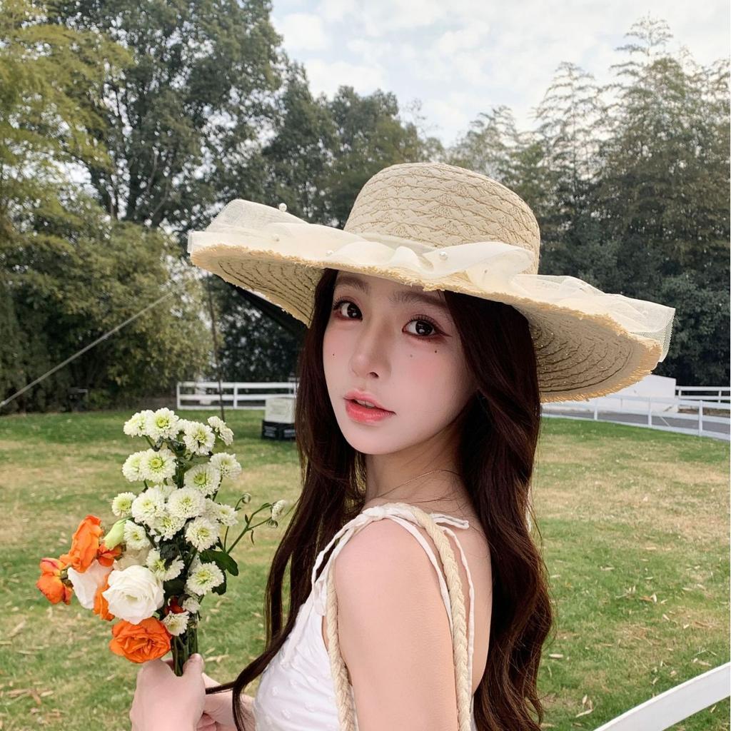 2026 Summer Straw Hat Children'S Seaside Beach Sunscreen Hat Mesh Bow Vacation Breathable Sun Hat