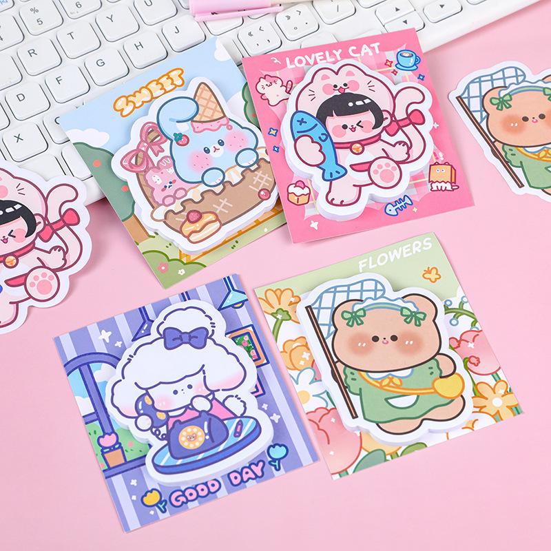 Office School Supplies Bear Special Shaped Sticky Note Student Cartoon Message Paper Girls Handbook Cute Kawai Stationery Gift