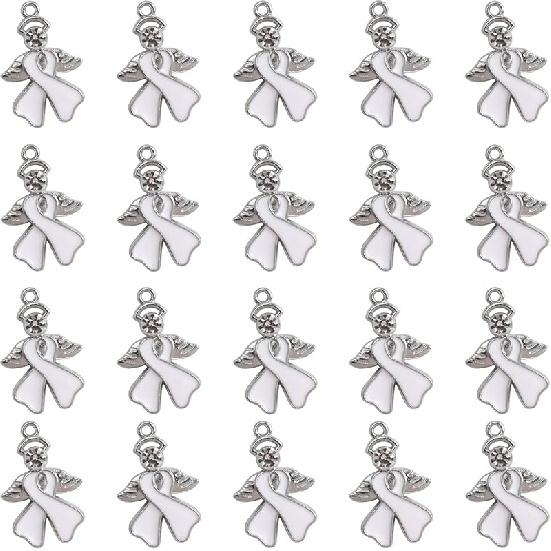 WANDIC 50 ks přívěsků s mašličkou s diamantem, slitina přívěsků na podporu povědomí o rakovině s křídly, přívěsky s mašličkou naděje a víry, doplňky pro výrobu šperků