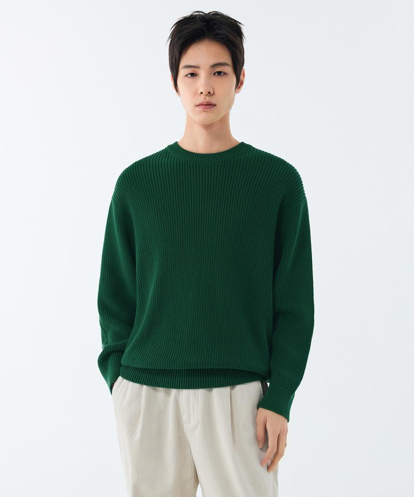 MUSINSA STANDARD Cotton Ribbed Crew Neck Knit [Irish Green]