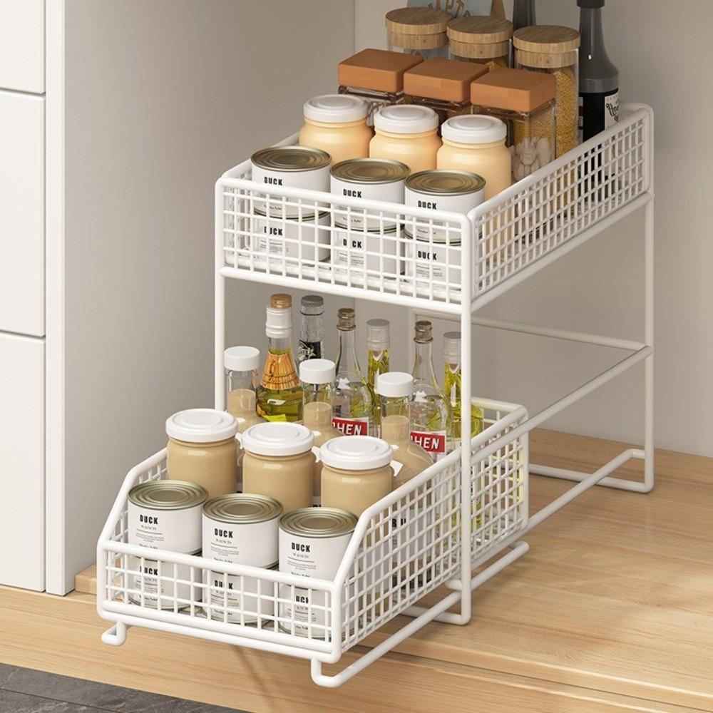 2 Tier Pull-Out Storage Rack with Drawers Countertop Storage Rack Home Organization
