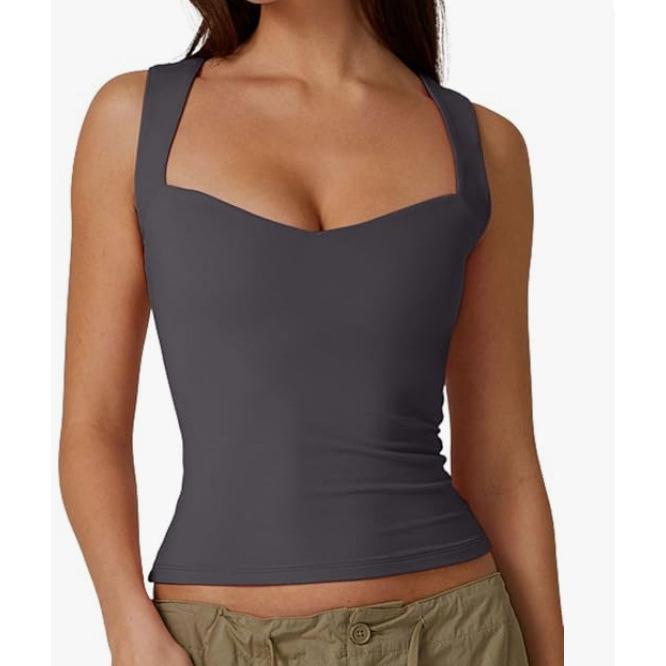 European & American Style Sleeveless Square Neck Crop Top - Casual Hot Girl Vest