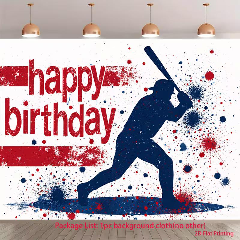 

2D Sport Baseball Themed Happy Birthday Photo Booth Backdrop Cloth for Boys 47.2x31.5inch/120*80cm