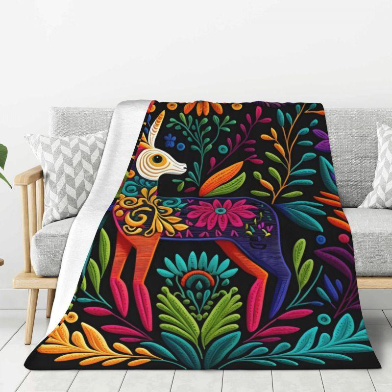 Custom Sofa Fleece Mexican Flowers Art Pattern Throw Blanket Warm Flannel Blankets for Bed Car Sofa Quilt