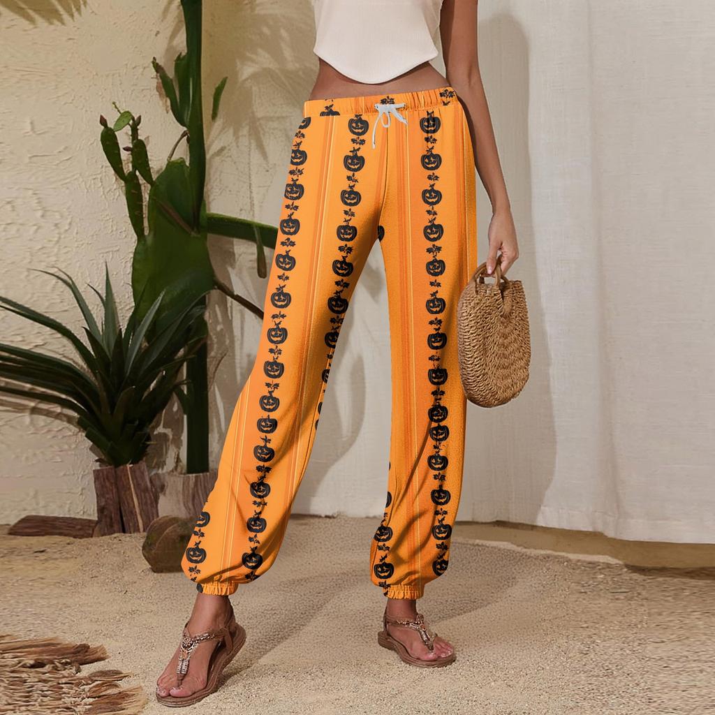 Women's Halloween Print Joggers with Drawstring Elastic Waistband and Cuffed Hem for Casual Everyday