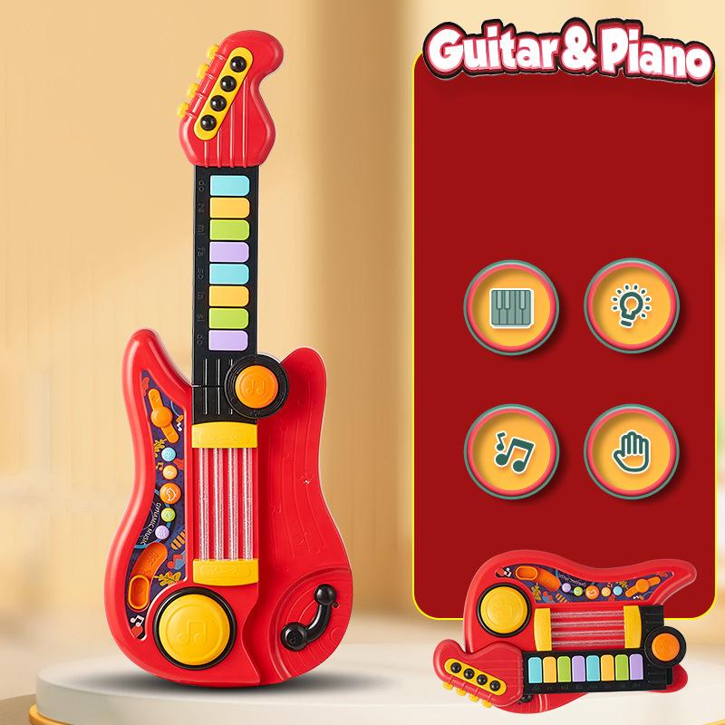 Kids Guitar Toy 2 In 1 Folding Musical Instrument Piano Brain-Training Educational Toys Birthday Gift for Girl Boy