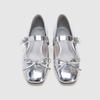 Bow French silver Mary Jane shoes women's spring 2025 new square head mirror retro thick heel single shoes women