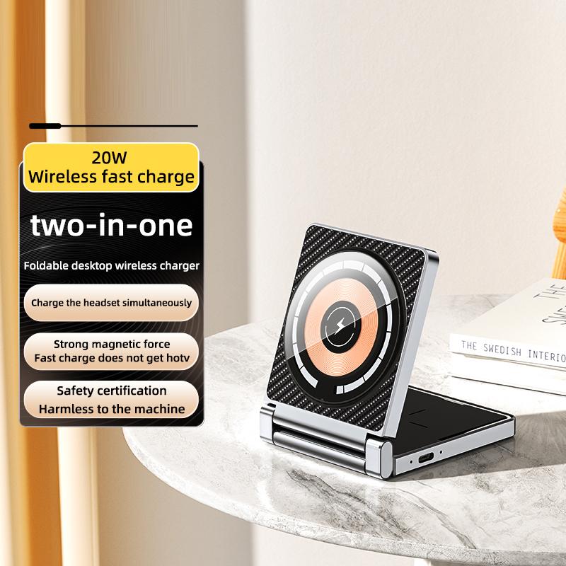 

T35 15W Foldable Magnetic Wireless Charger 2-in-1 Phone Earphone Charging Dock Black