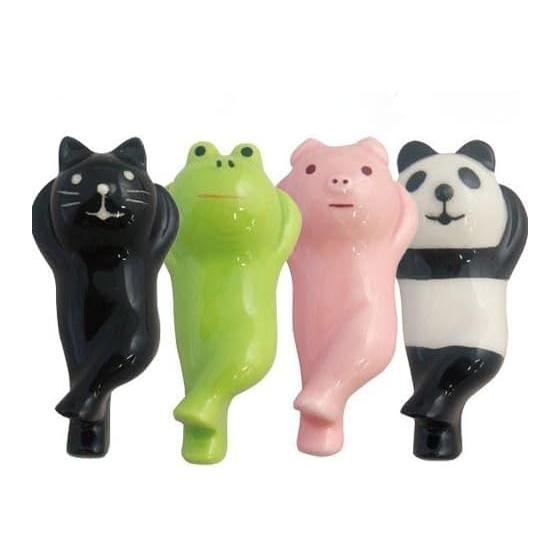 Cute Decorative Ceramic Chopstick Rests Set of 4: Frog, Panda, Pig, Cat