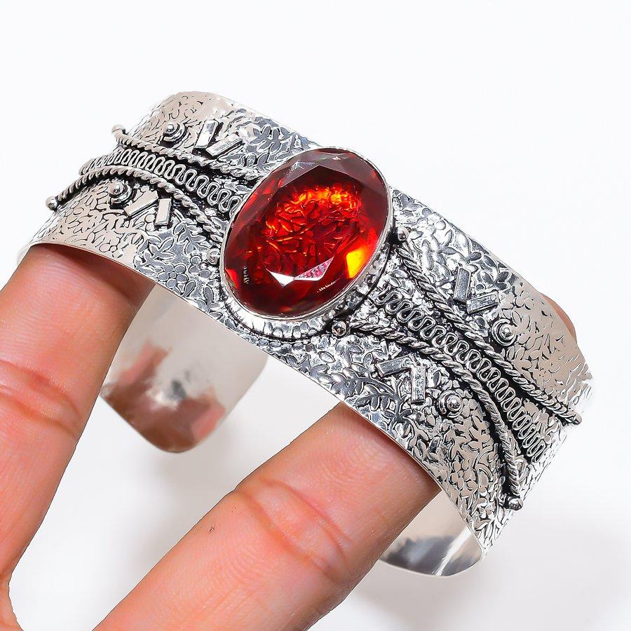 Natural Citrine Gemstone 925 Sterling Silver Cuff Bangle Adjustable AC-1424