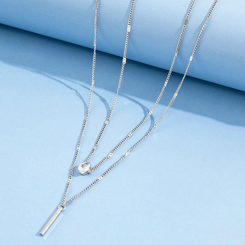 

Rhinestone Water Drop Long Double-layer Pendant Necklace Women One Size бледный серебристый
