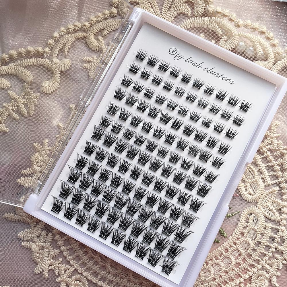New Design DIY Eyelash Extension Kit Segment Individual Cluster Silk Fluffy Fans 20D 30D 40D Knot Free Lashes Full Strip Acrylic box&Mix