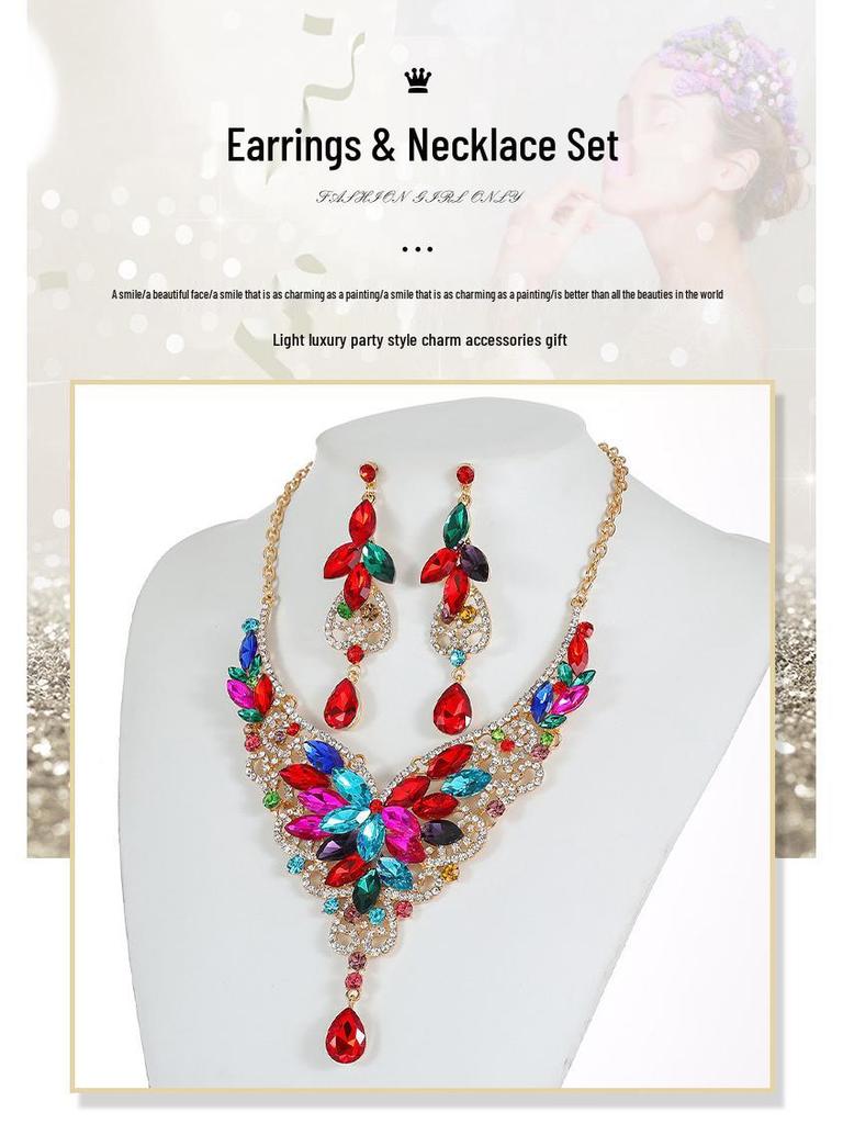 Set Colier Exagerat Retro cu Pietre de Cristal - Bijuterii Europene & Americane pentru Femei