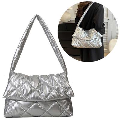 Women Puffy Tote Handbag Large Capacity Quilted Shoulder Bag Space Padded Commute Crossbody Bags Travel Puffer Top-Handle Bags