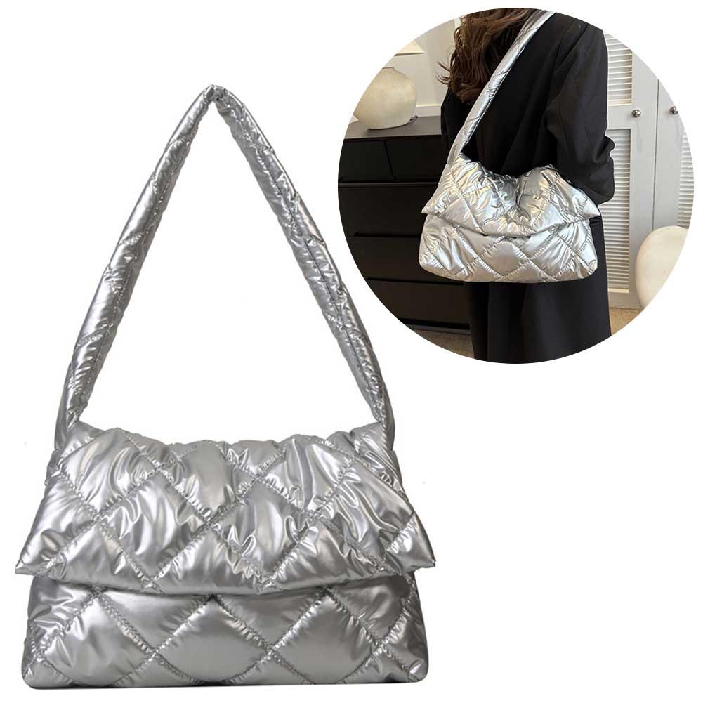 Women Puffy Tote Handbag Large Capacity Quilted Shoulder Bag Space Padded Commute Crossbody Bags Travel Puffer Top-Handle Bags