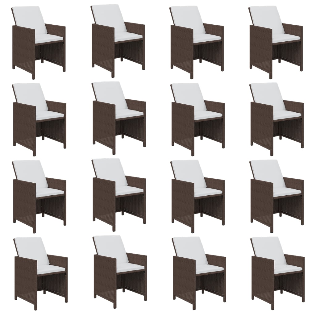 17 piece brown polyrattan garden dining set with cushions