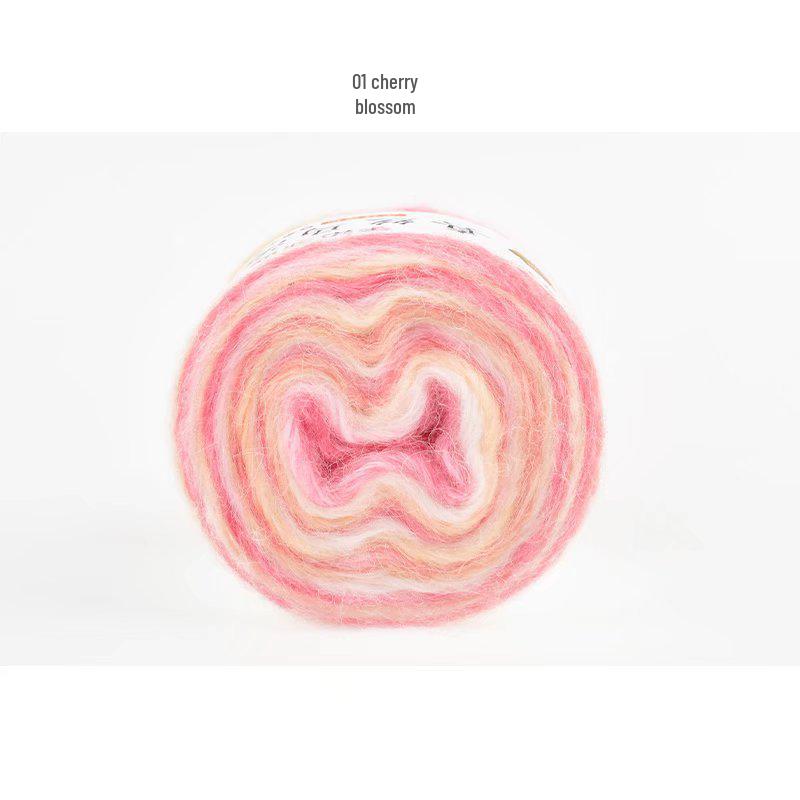 Hand-Dyed Gradient Rainbow Mohair Yarn - Fluffy, Soft, and Perfect for Knitting and DIY Projects.