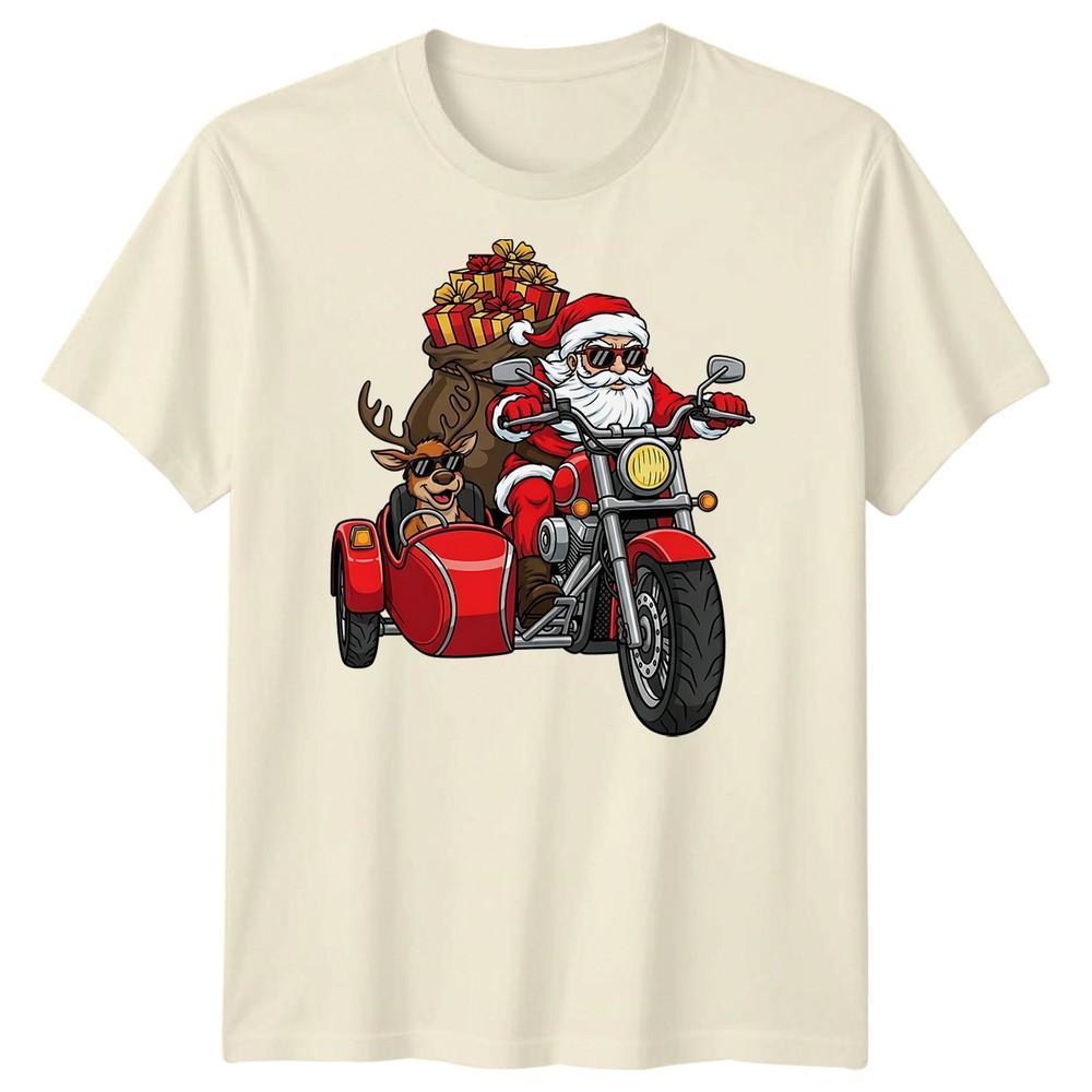 Santa Claus Reindeer Motorcycle Christmas Holiday Unisexs TShirt Gift