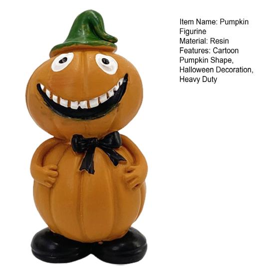 Halloween Cartoon Pumpkin Figurine Creepy Pumpkin Man Resin Statue Sculpture Holiday Party Desktop Decoration Ornament