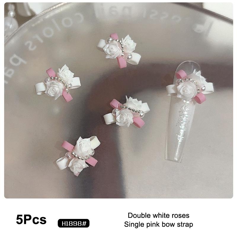 

5Pcs Bow Pearl Rose Mixed Nail Nail Accessories Nail Art Diy Nails Accessories Decoration Charms as the picture