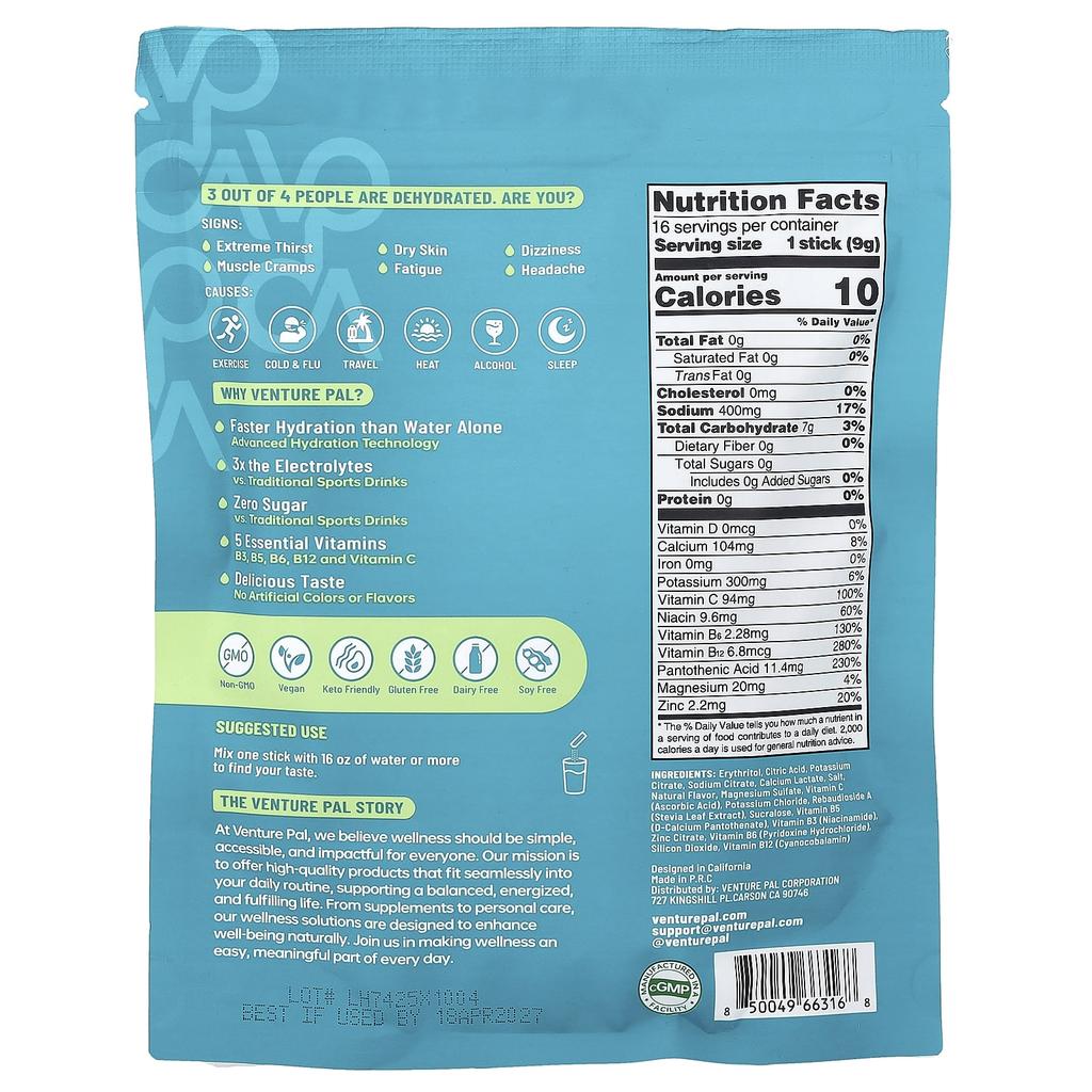 Venture Pal, Hydration Boost, Electrolyte Drink Mix, Variety Pack, 16 Stick Packs, 9g (0.32oz) Each