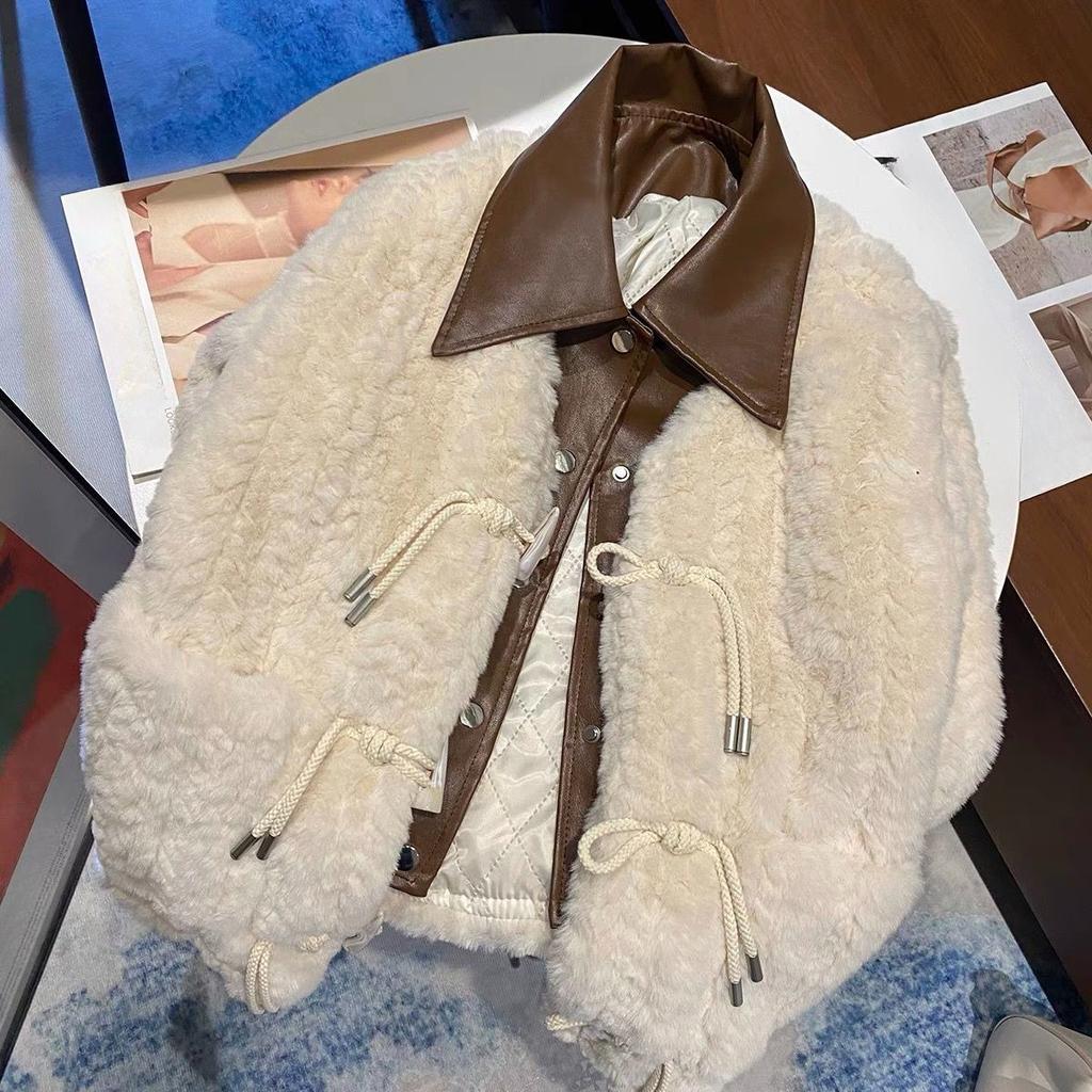 Short Faux Fur Coat Women Korean Style Thick Warm Loose Fit Winter Jacket Casual Fur Outerwear