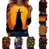 Women's Halloween Print Crew Neck Long Sleeve Pullover Sweatshirt Casual Fit Lightweight Top for Seasonal Wear