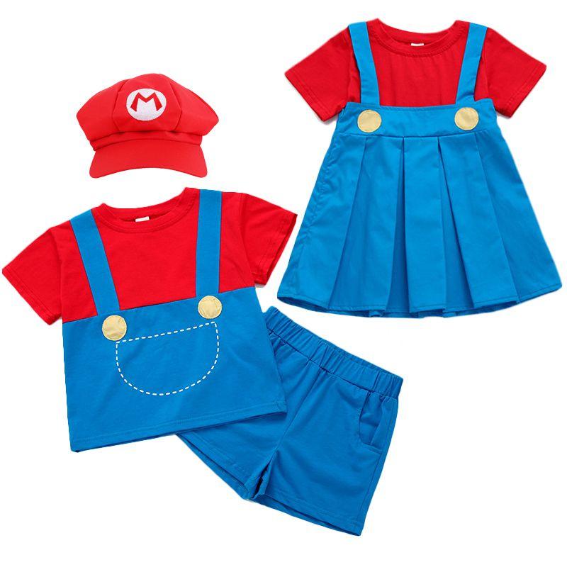 Super Mario Bros Vaikų kostiumų rinkinys su smagiais ir ryškiais animacinių filmukų uniformomis