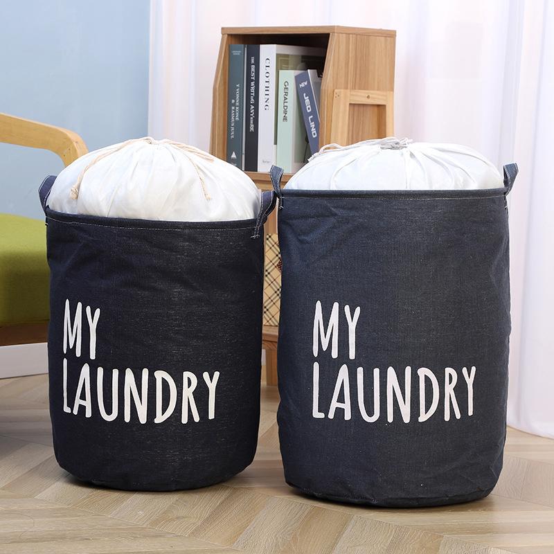 Бытовая складная корзина для белья с завязками большая вместимость холщовая водонепроницаемая корзина для хранения одежды детский органайзер для игрушек S 35x45cm 1998₽