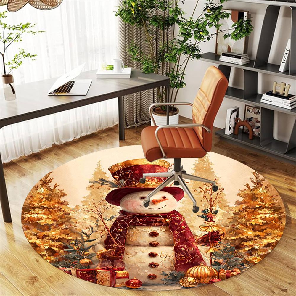 1PC snowman winter Office Round Area Rug, Under Office Chairs Bedroom Living Room Home Decor, Carpet for Office -1110150