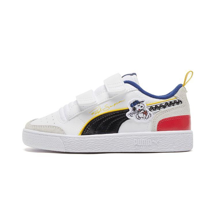 Puma Peanuts X  Ralph Sampson V Velcro Casual Low Top Kids Sneakers Kids Sneakers White Blue Yellow 375794-01